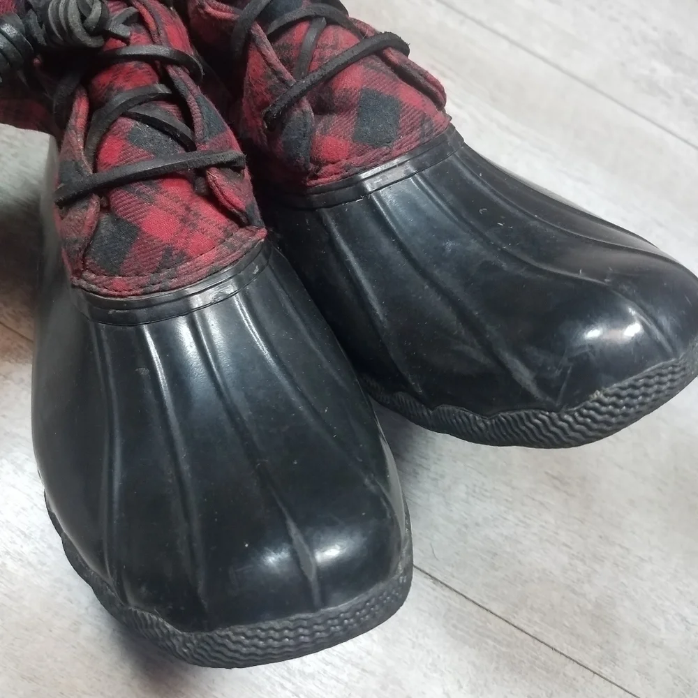 Sperry Red Black Plaud Waterproof Duck Boots Size 8